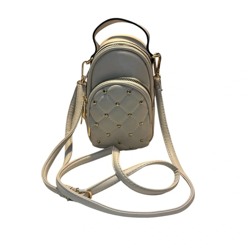 NEW Crossbody Bag Cream Taupe Quilted Gold-Tone Hardware Embellishments Backpack